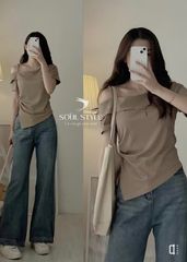 ÁO THUN KIỂU VẠT NHỌN RÚT EO LỆCH VAI CÓ DÂY