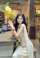 (NT) ĐẦM LỤA SATIN LỆCH VAI KÈM DÂY CỔ NHÚN EO