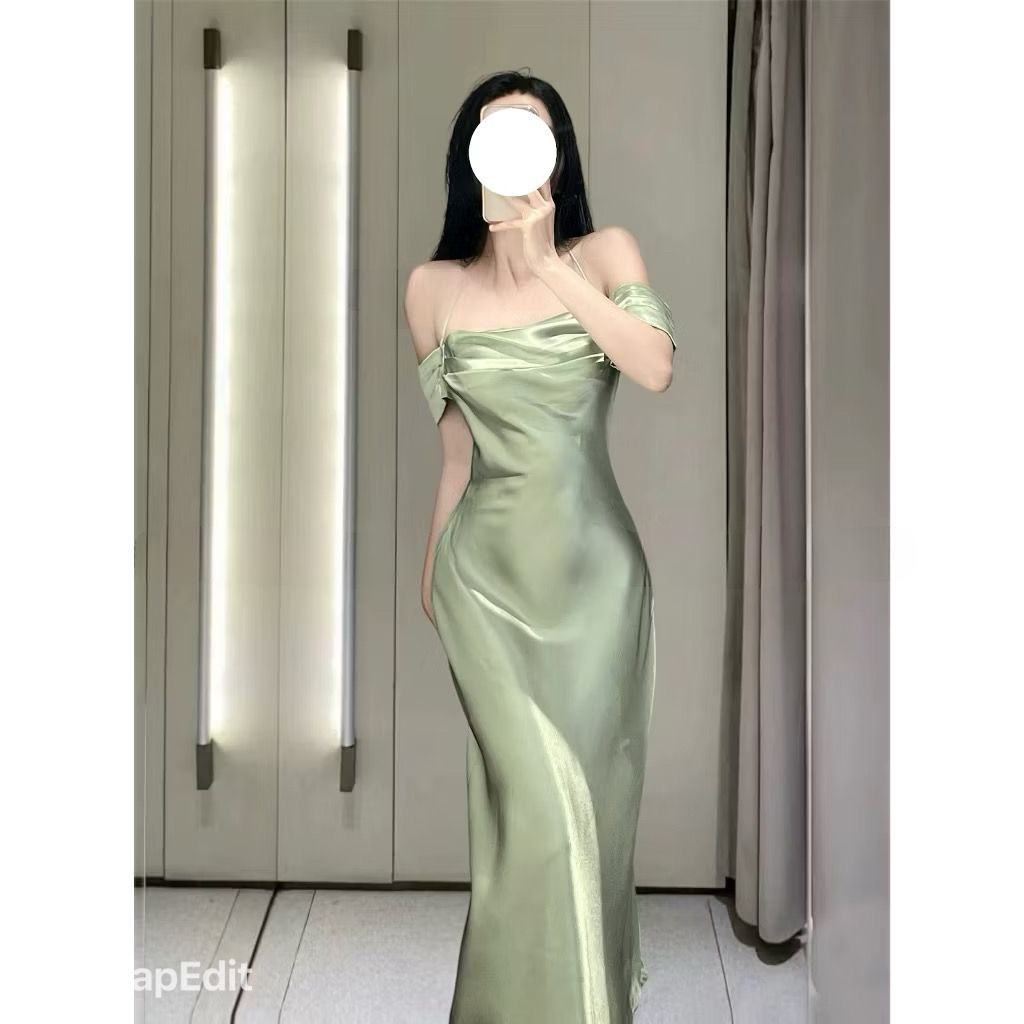 ĐẦM LỤA PHI BÓNG DÀI PHỐI DÂY YẾM CỔ