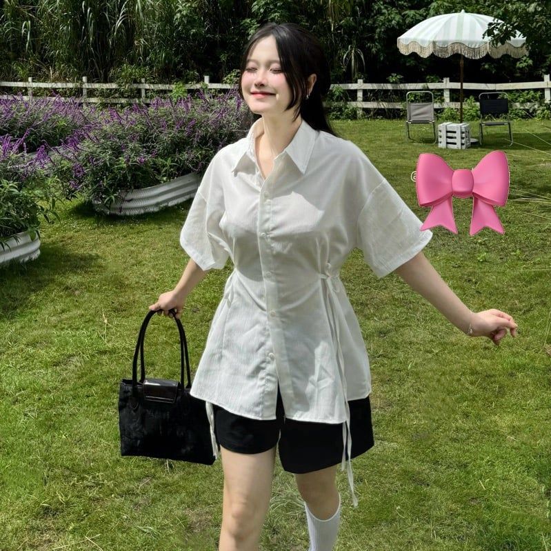 SET ÁO SƠ MI PHỐI DÂY CỘT EO 2 BÊN TÔN DÁNG KÈM QUẦN SHORT