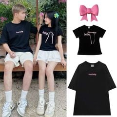 ÁO THUN BABYTEE THÊU CHỮ BABY CỘT NƠ HỒNG