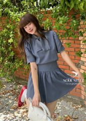SET ÁO SƠ MI CỔ NƠ TAY CHUÔNG KÈM CHÂN VÁY