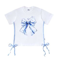ÁO THUN BABY TEE IN NƠ PHỐI NƠ HAI BÊN EO
