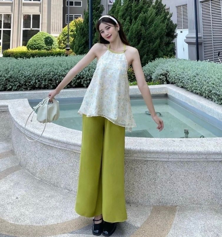 SET ÁO CỔ YẾM HỞ LƯNG QUẦN DÀI LỤA