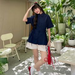 SET ÁO SƠ MI PHỐI DÂY CỘT EO 2 BÊN TÔN DÁNG KÈM QUẦN SHORT