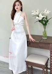 ĐẦM LỤA TIỆC CỔ CHÉO HỞ LƯNG SANG TRỌNG