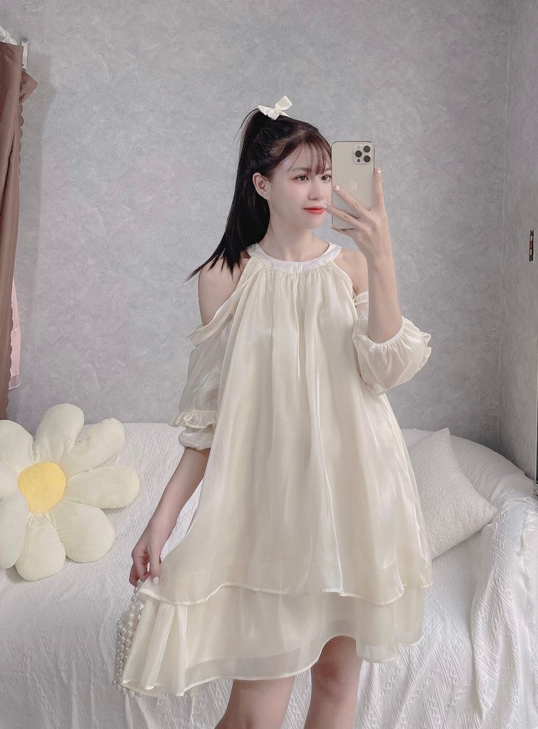 ĐẦM TƠ ÓNG ÁNH XÒE TẦNG KHOÉT VAI DÁNG RỘNG