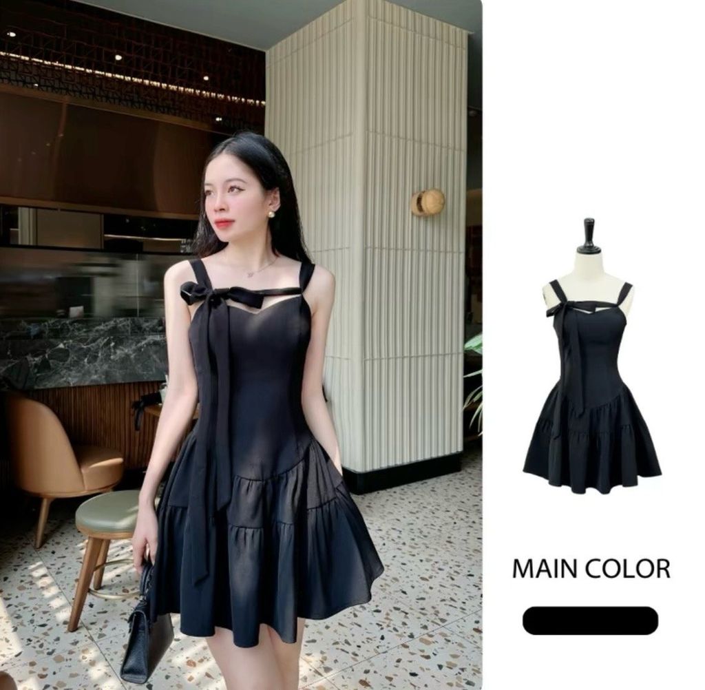 ĐẦM XÒE HAI DÂY BUỘC NƠ 1 BÊN KENVI DRESS