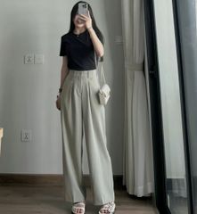 QUẦN ỐNG RỘNG TÚI U VẢI TRƯỢT HÀN RŨ DÀI 97CM