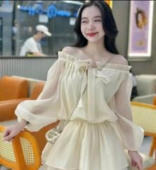 ÁO VOAN TRỄ VAI CỘT NƠ CỔ TAY PHỒNG