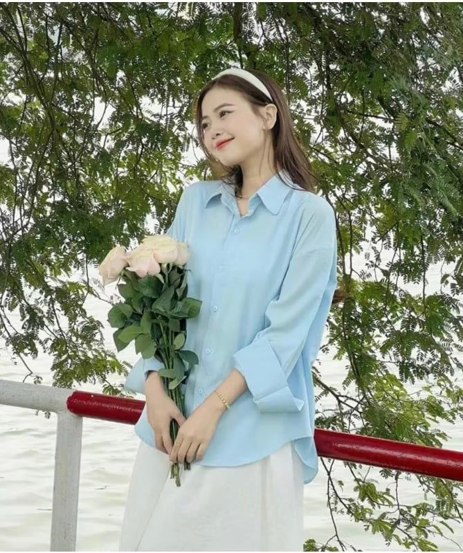 ÁO SƠ MI DÀI TAY LỤA CÁT HÀN QUỐC MÀU PASTEL