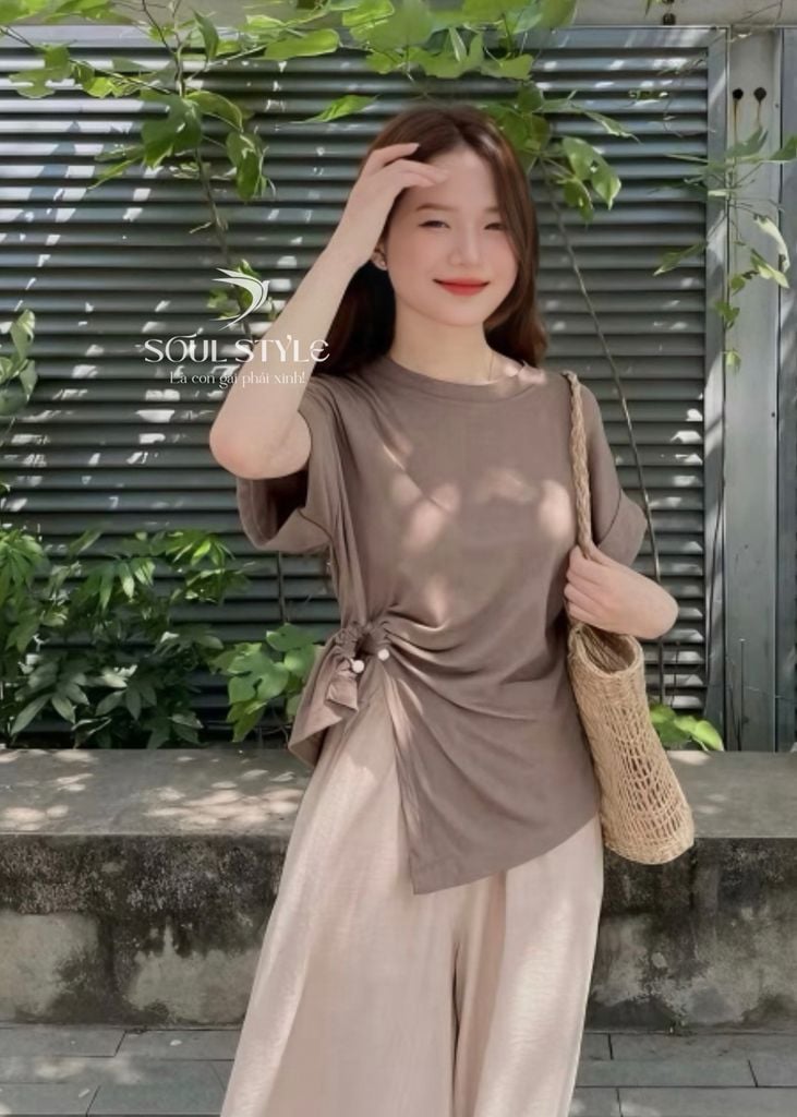ÁO THUN KIỂU VẠT NHỌN NHÚN EO MẶT TRĂNG NGỌC TRAI
