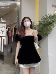 FREESIZE ÁO CÚP NHUNG ĐỎ/ĐEN TAY RỜI