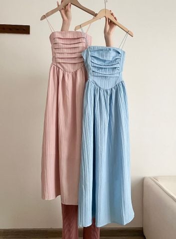 ĐẦM CÚP NGỰC XẾP LY 2 DÂY LOU DRESS