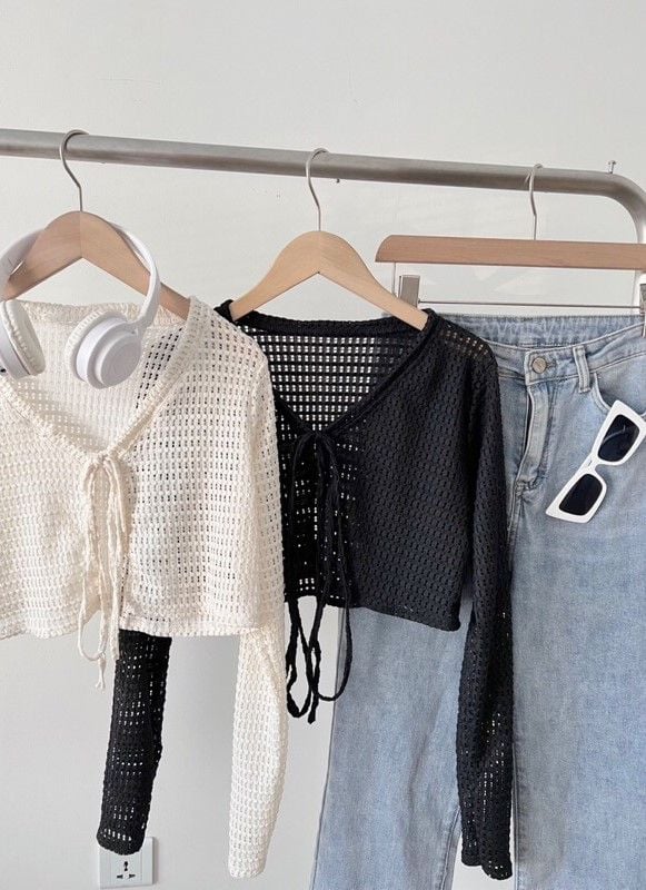 ÁO KHOÁC LƯỚI CARDIGAN CỘT NƠ