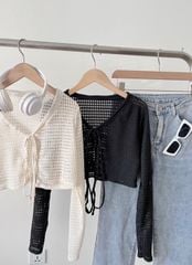 ÁO KHOÁC LƯỚI CARDIGAN CỘT NƠ