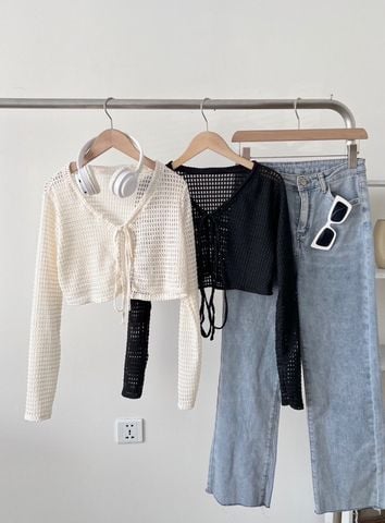 ÁO KHOÁC LƯỚI CARDIGAN CỘT NƠ