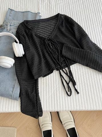 ÁO KHOÁC LƯỚI CARDIGAN CỘT NƠ