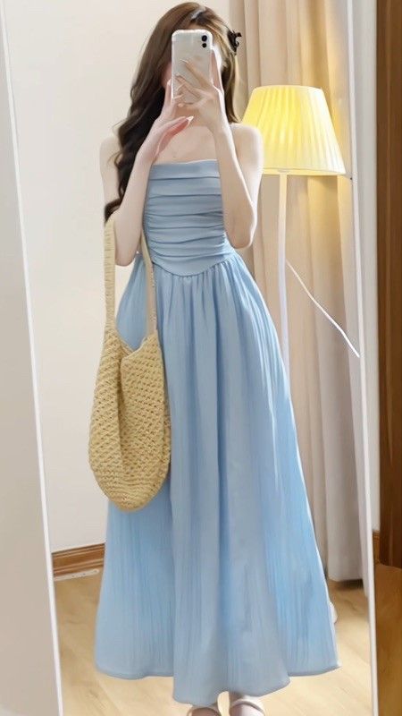 ĐẦM CÚP NGỰC XẾP LY 2 DÂY LOU DRESS