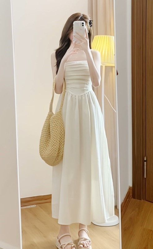 ĐẦM CÚP NGỰC XẾP LY 2 DÂY LOU DRESS