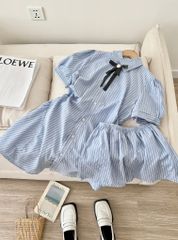 SET VÁY SƠ MI KẺ SỌC NƠ ĐEN KÈM QUẦN BẢO HỘ