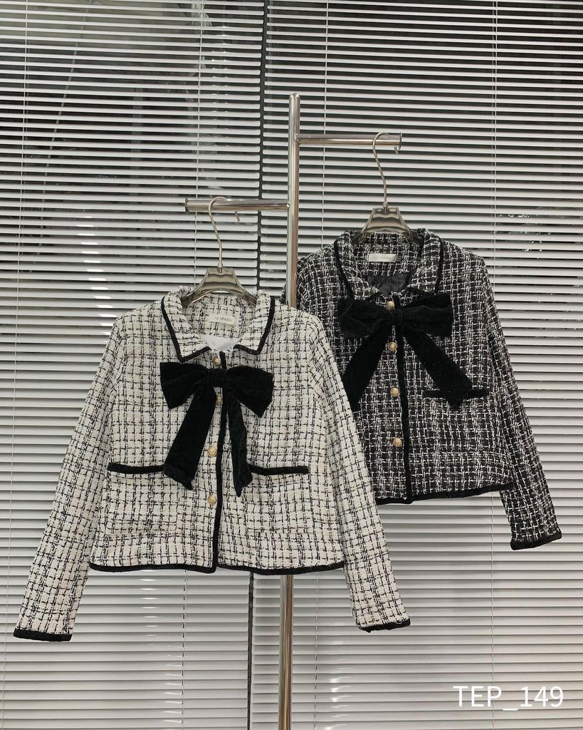 ÁO KHOÁC DẠ TWEED PHỐI NHUNG KÈM NƠ CỔ