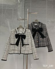 ÁO KHOÁC DẠ TWEED PHỐI NHUNG KÈM NƠ CỔ