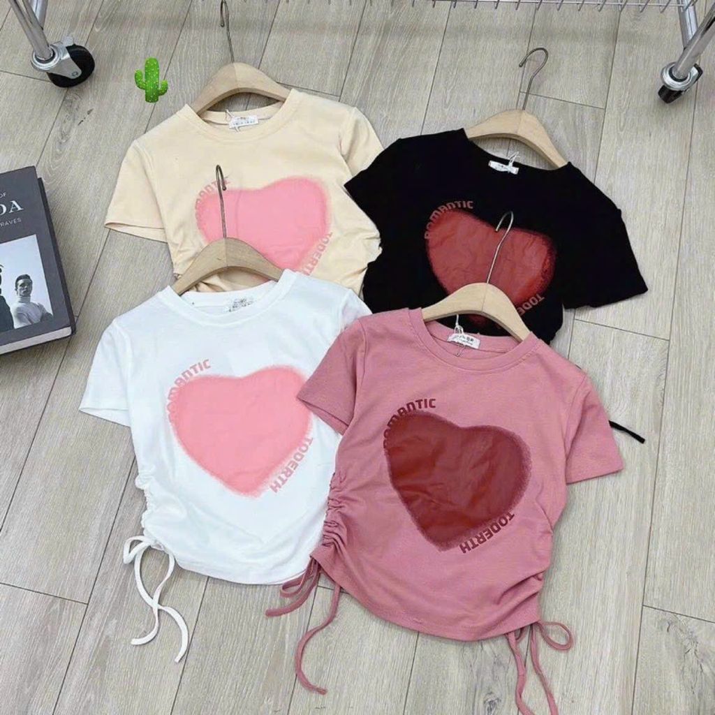 ÁO THUN CROPTOP RÚT DÂY TIM LỚN