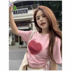 ÁO THUN CROPTOP RÚT DÂY TIM LỚN