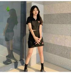SET THUN POLO THÊU NƠ ÁO CROPTOP CHÂN VÁY
