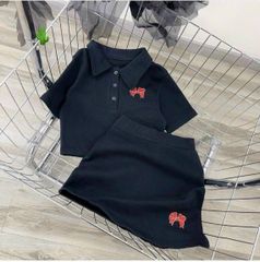 SET THUN POLO THÊU NƠ ÁO CROPTOP CHÂN VÁY