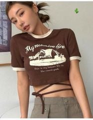ÁO THUN CROPTOP DÂY CỘT EO IN HÌNH