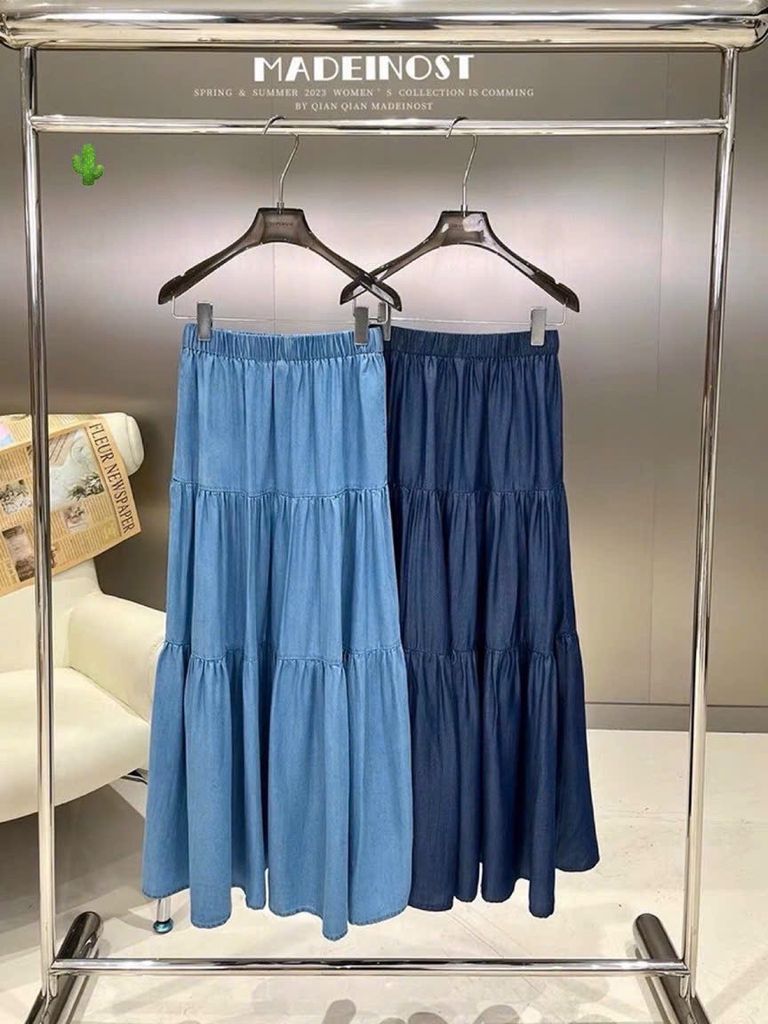CHÂN VÁY DENIM TẦNG DÁNG DÀI