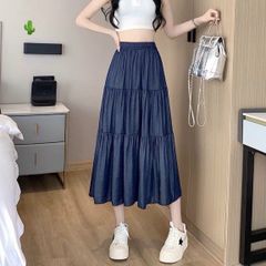 CHÂN VÁY DENIM TẦNG DÁNG DÀI