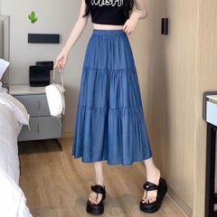 CHÂN VÁY DENIM TẦNG DÁNG DÀI