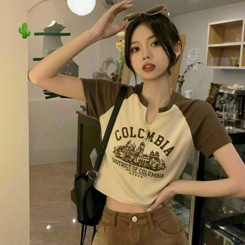 ÁO THUN CROPTOP CỔ XẺ COLOMBIA