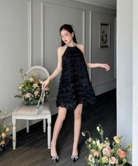 ĐẦM SÓNG CỔ YẾM PHỐI ĐÁ DÁNG XÒE NGẮN