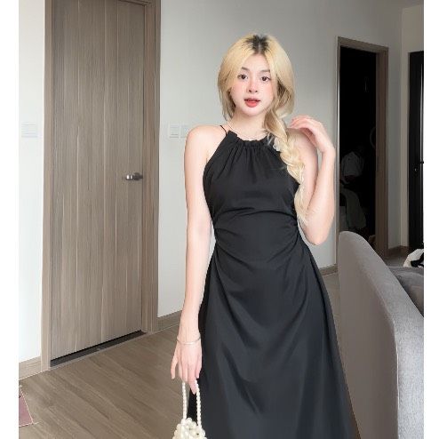 ĐẦM CỔ YẾM MINA DRESS DÁNG DÀI KHOÉT LƯNG CỘT DÂY