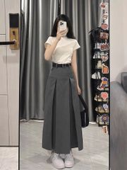 CHÂN VÁY XẾP LI CHÉO XƯỚC DÁNG A DÀI