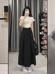 CHÂN VÁY XẾP LI CHÉO XƯỚC DÁNG A DÀI