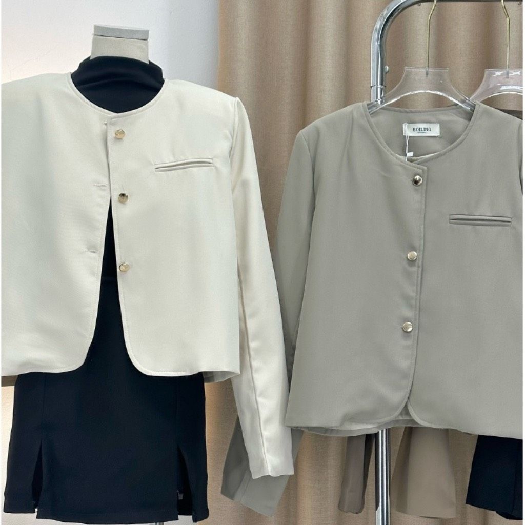 ÁO KHOÁC VEST BLAZER TRƠN KHUY ĐỒNG CỔ TRÒN 1 TÚI