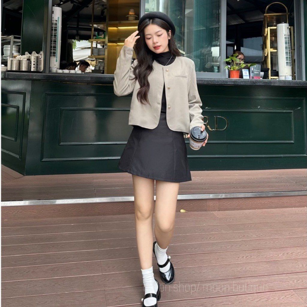 ÁO KHOÁC VEST BLAZER TRƠN KHUY ĐỒNG CỔ TRÒN 1 TÚI