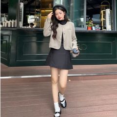 ÁO KHOÁC VEST BLAZER TRƠN KHUY ĐỒNG CỔ TRÒN 1 TÚI