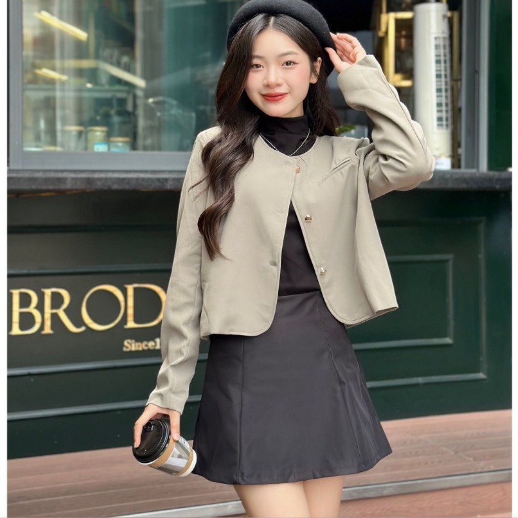 ÁO KHOÁC VEST BLAZER TRƠN KHUY ĐỒNG CỔ TRÒN 1 TÚI