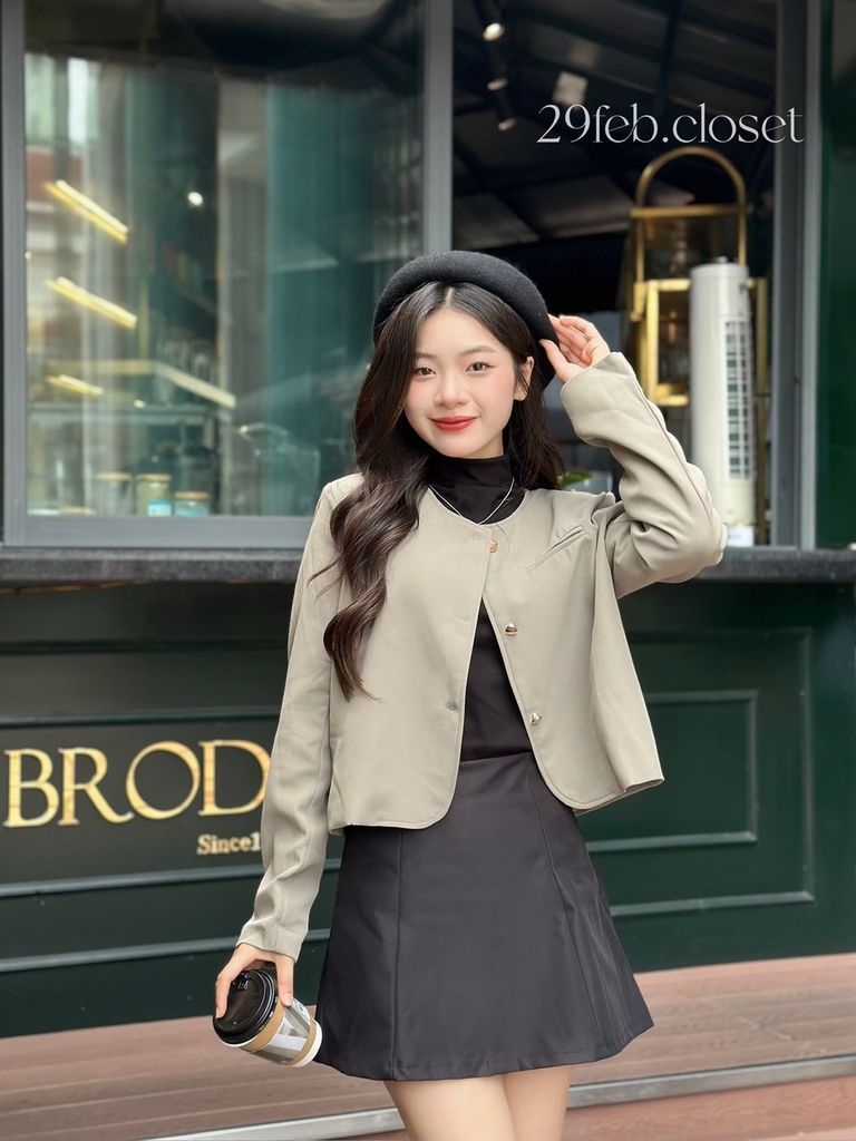 ÁO KHOÁC VEST BLAZER TRƠN KHUY ĐỒNG CỔ TRÒN 1 TÚI