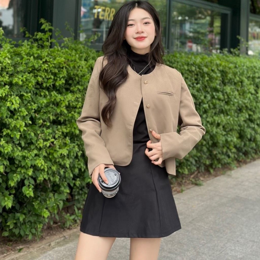 ÁO KHOÁC VEST BLAZER TRƠN KHUY ĐỒNG CỔ TRÒN 1 TÚI