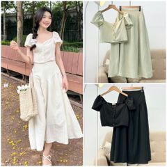 SET ÁO CỔ U KÈM CHÂN VÁY XÒE DÁNG DÀI ĐŨI GÂN