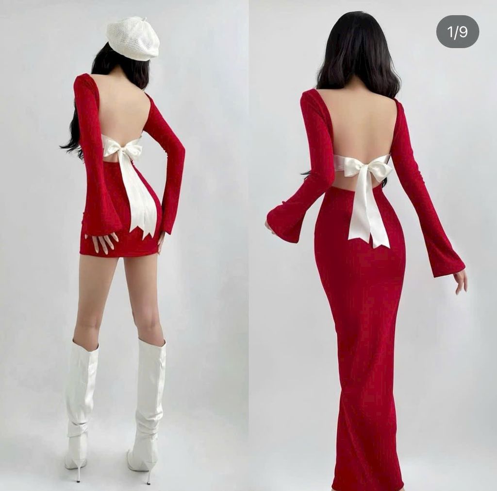 ĐẦM ĐỎ THUN GÂN BODY HỞ LƯNG CỘT EO TRẮNG DÀI