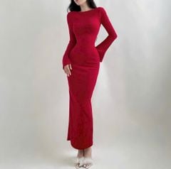 ĐẦM ĐỎ THUN GÂN BODY HỞ LƯNG CỘT EO TRẮNG DÀI