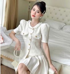 SET ÁO KÈM CHÂN VÁY DẠ LỆCH TÀ CÚT ĐỒNG